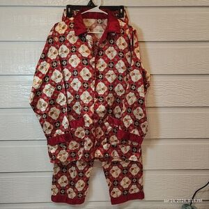 GOLDEN RETRIEVER BUTTON UP 2 PIECE SATIN FEEL PAJAMAS WOMENS LG DOG COZY COMFY